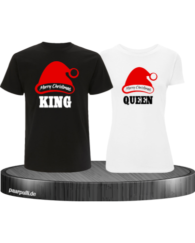 King queen weihnachtsmütze pärchen t shirts in schwarz weiß