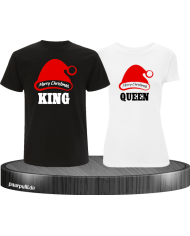 King queen weihnachtsmütze pärchen t shirts in schwarz weiß