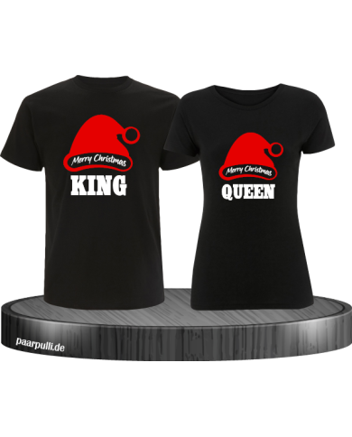 King queen weihnachtsmütze pärchen t shirts in schwarz