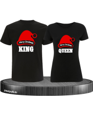 King queen weihnachtsmütze pärchen t shirts in schwarz
