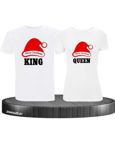 King queen weihnachtsmütze pärchen t shirts in weiß King queen weihnachtsmütze pärchen t shirts in weiß