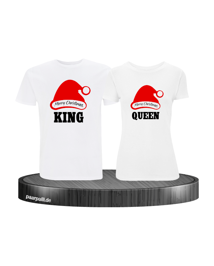 King queen weihnachtsmütze pärchen t shirts in weiß