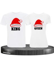 King queen weihnachtsmütze pärchen t shirts in weiß