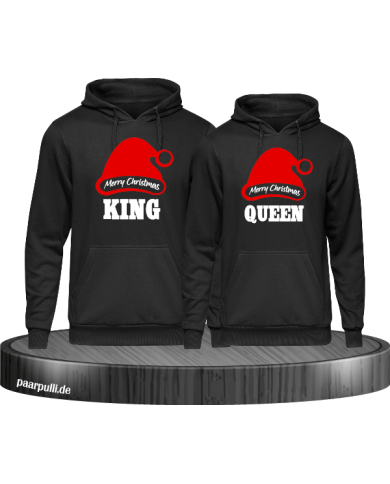 King queen weihnachtsmütze pärchen hoodies in schwarz