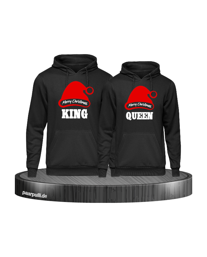 King queen weihnachtsmütze pärchen hoodies in schwarz