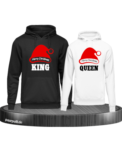 King queen weihnachtsmütze pärchen hoodies in schwarz weiß