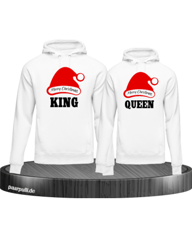 King queen weihnachtsmütze pärchen hoodies in weiß King queen weihnachtsmütze pärchen hoodies in weiß