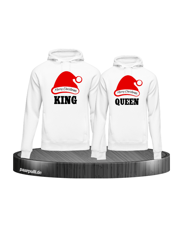 King queen weihnachtsmütze pärchen hoodies in weiß