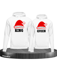 King queen weihnachtsmütze pärchen hoodies in weiß