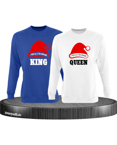 King queen weihnachtsmütze pärchen sweatshirts in blau weiß
