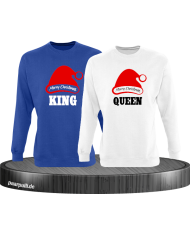 King queen weihnachtsmütze pärchen sweatshirts in blau weiß