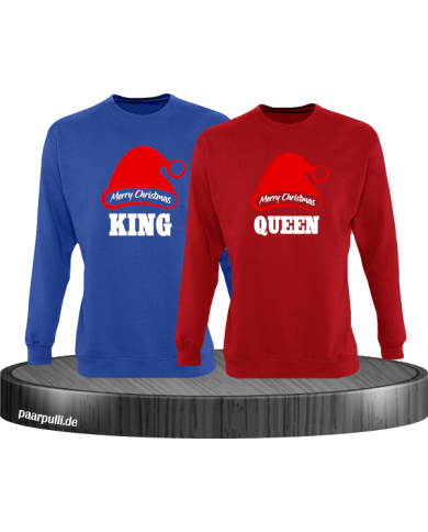 King queen weihnachtsmütze pärchen sweatshirts in blau rot