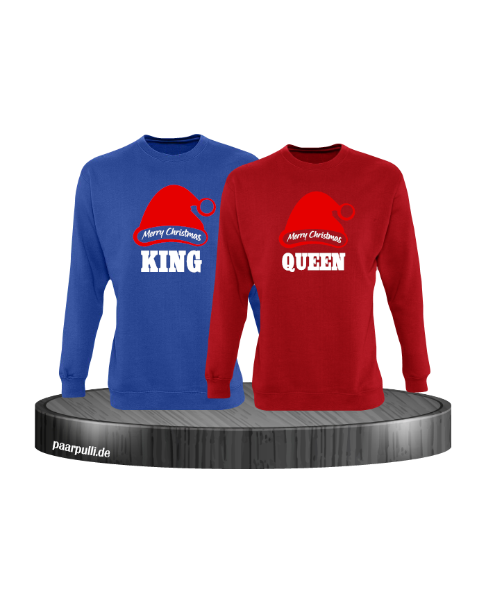King queen weihnachtsmütze pärchen sweatshirts in blau rot