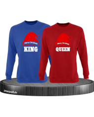 King queen weihnachtsmütze pärchen sweatshirts in blau rot