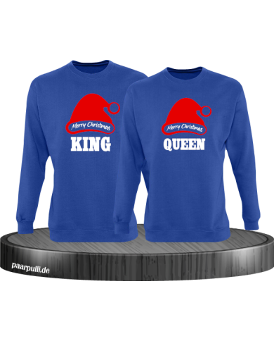 King queen weihnachtsmütze pärchen sweatshirts in blau