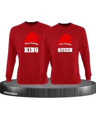King queen weihnachtsmütze pärchen sweatshirts in rot