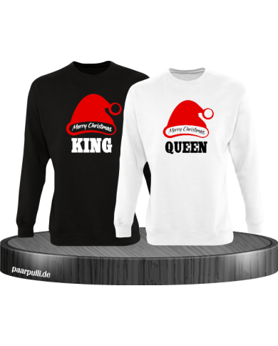 King queen weihnachtsmütze pärchen sweatshirts in schwarz weiß