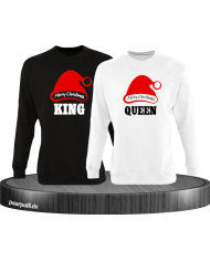 King queen weihnachtsmütze pärchen sweatshirts in schwarz weiß