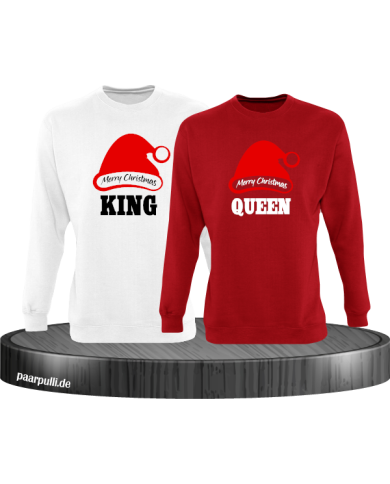 King queen weihnachtsmütze pärchen sweatshirts in weiß rot