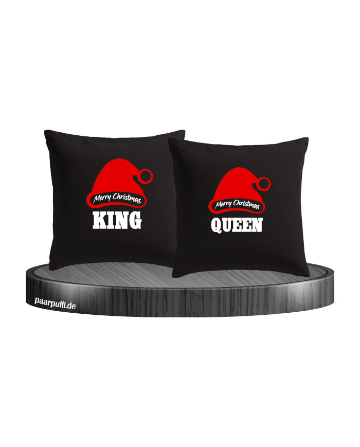 King und Queen Frohe Weihnachten Kissenbezüge in schwarz