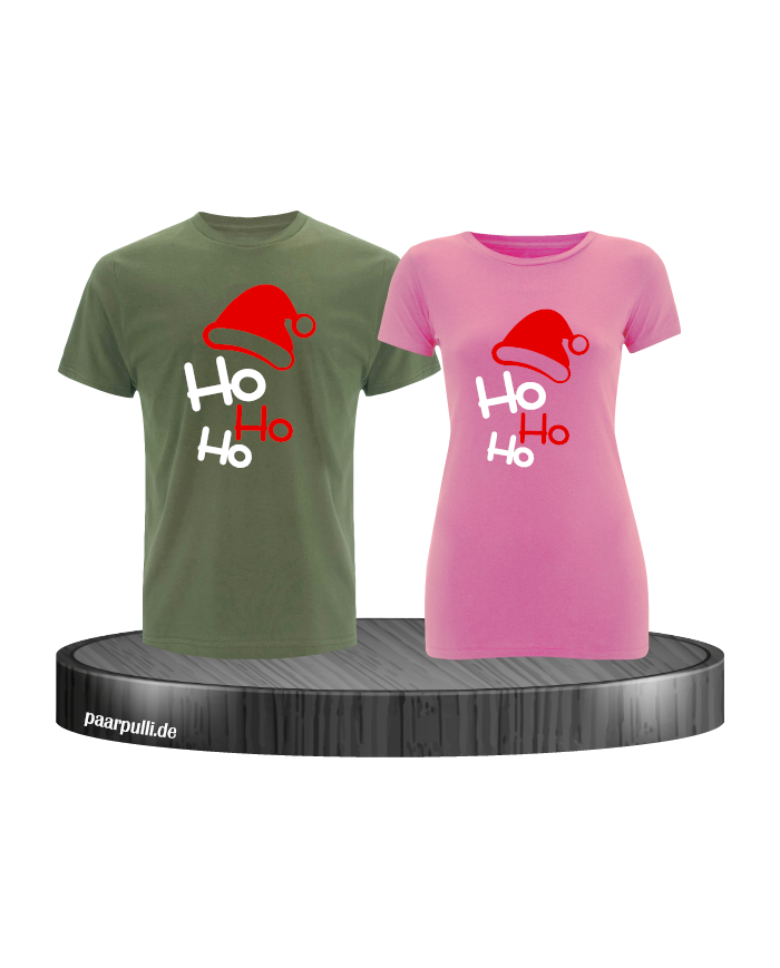 Ho Ho Ho Weihnachten T-Shirts in grün rosa