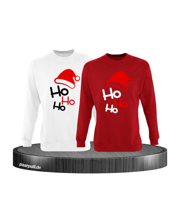 Ho Ho Ho Partnerlook Sweatshirts in weiß rot