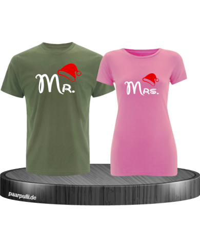Mr. und Mrs. Partnerlook T-Shirts in khaki rosa