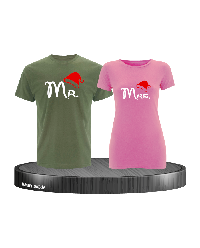 Mr. und Mrs. Partnerlook T-Shirts in khaki rosa