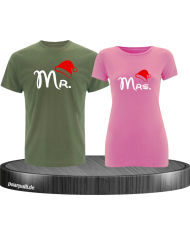 Mr. und Mrs. Partnerlook T-Shirts in khaki rosa