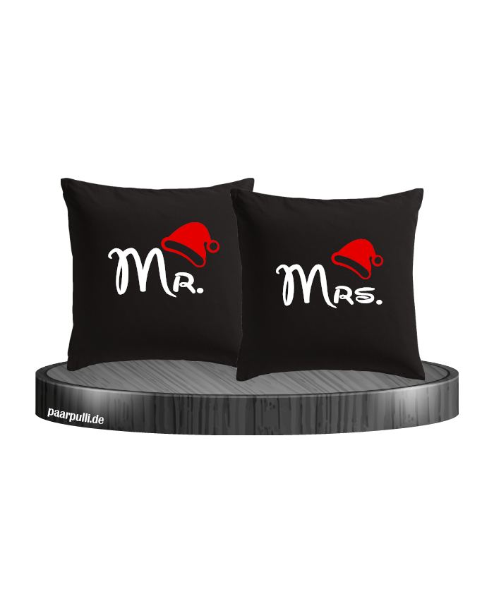 Mr. und Mrs. mit roter Mütze Kissenbezüge in schwarz