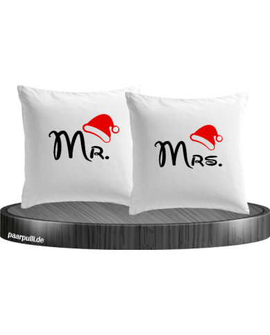 Mr. und Mrs. mit roter Mütze Kissenbezüge in weiß Mr. und Mrs. mit roter Mütze Kissenbezüge in weiß