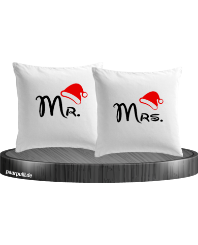 Mr. und Mrs. mit roter Mütze Kissenbezüge in weiß