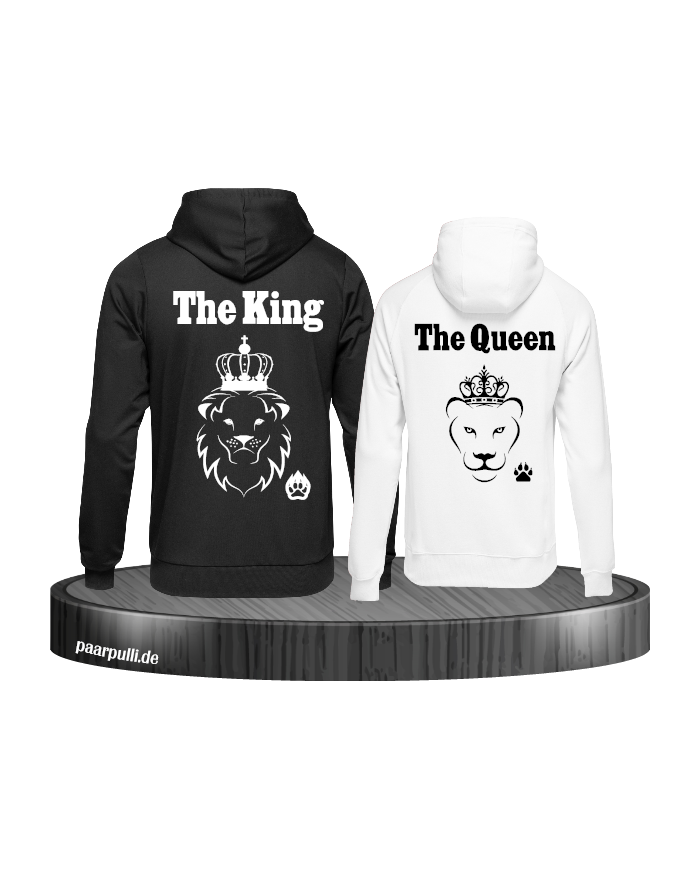 The King The Queen Lion Design partnerlook hoodies schwarz weiß