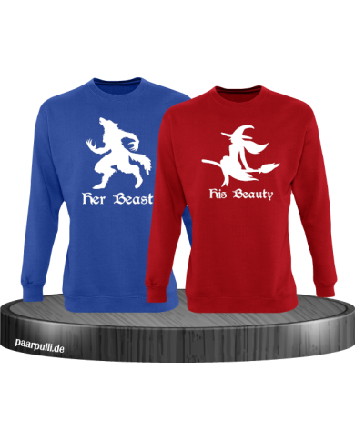 her beast his beauty partnerlook sweatshirts in blau rot her beast his beauty partnerlook sweatshirts in blau rot