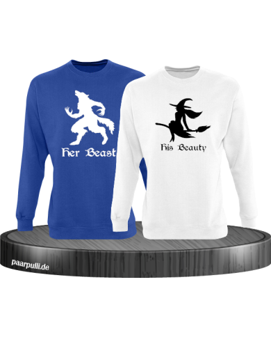 her beast his beauty partnerlook sweatshirts in blau weiß her beast his beauty partnerlook sweatshirts in blau weiß