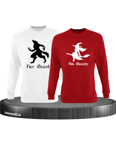 her beast his beauty partnerlook sweatshirts in weiß rot