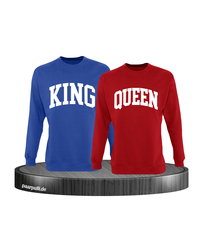 King und Queen Pärchen Sweatshirts in blau rot