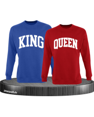 King und Queen Pärchen Sweatshirts in blau rot