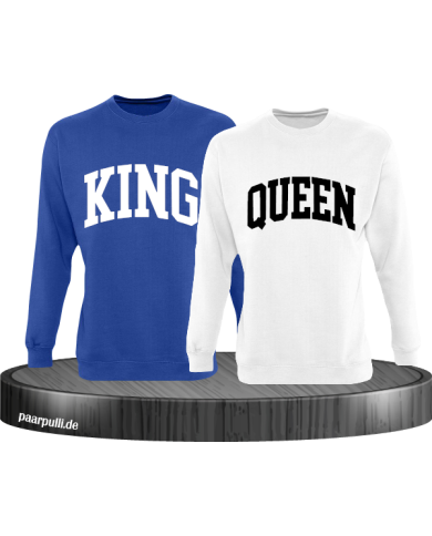 King und Queen Pärchen Sweatshirts in blau weiß