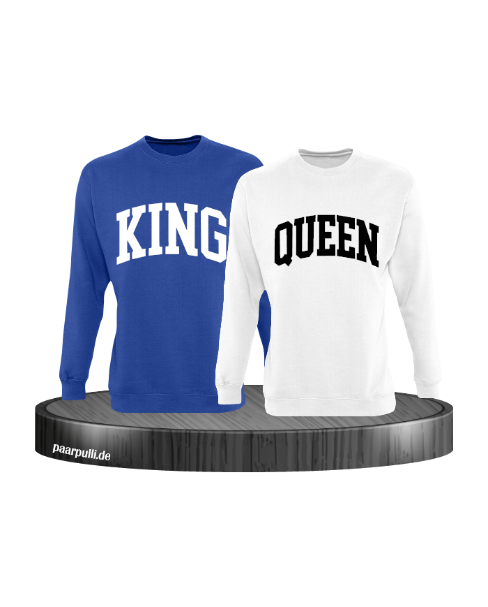 King und Queen Pärchen Sweatshirts in blau weiß