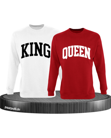 King und Queen Pärchen Sweatshirts in weiß rot King und Queen Pärchen Sweatshirts in weiß rot