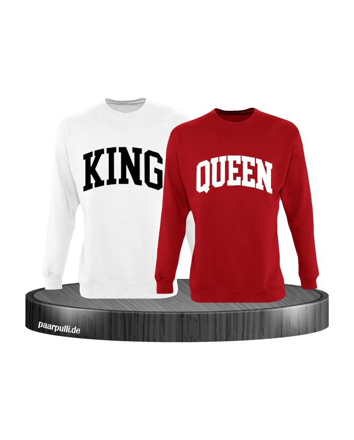 King und Queen Pärchen Sweatshirts in weiß rot