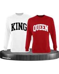 King und Queen Pärchen Sweatshirts in weiß rot