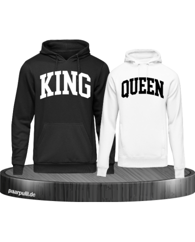 King und Queen Pärchen Hoodies in schwarz weiß
