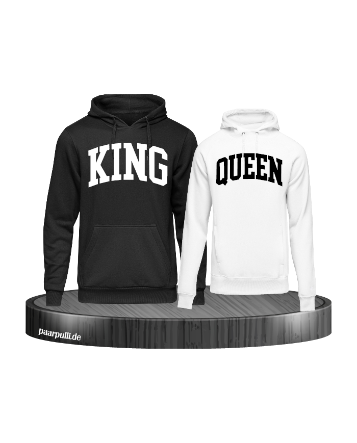 King und Queen Pärchen Hoodies in schwarz weiß