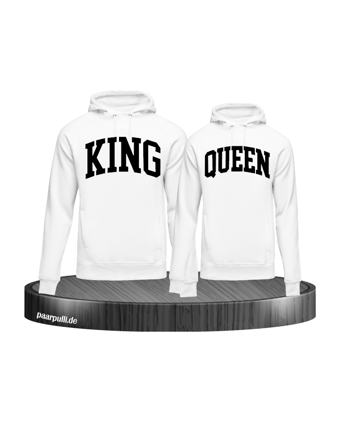 King und Queen Pärchen Hoodies in weiß