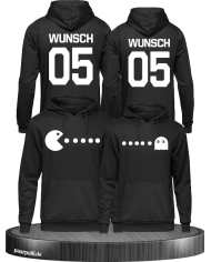 Hoodies bedruckt mit Pac Man Design beidseitg für Pärchen in der Farbe  schwarz