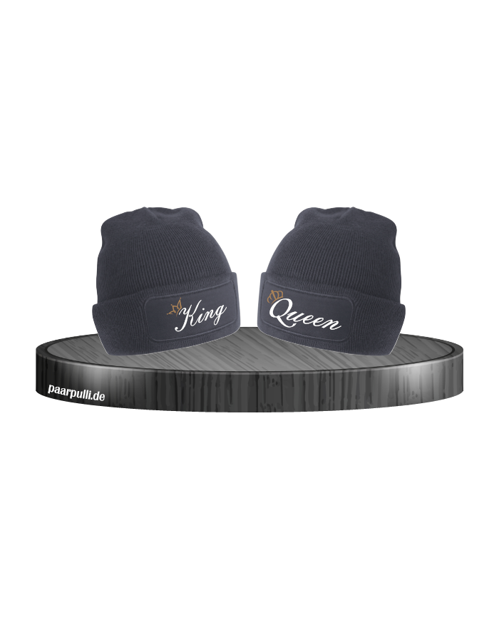 King und Queen mit goldene Krone Partnerlook Beanies in verschiedenen Farben