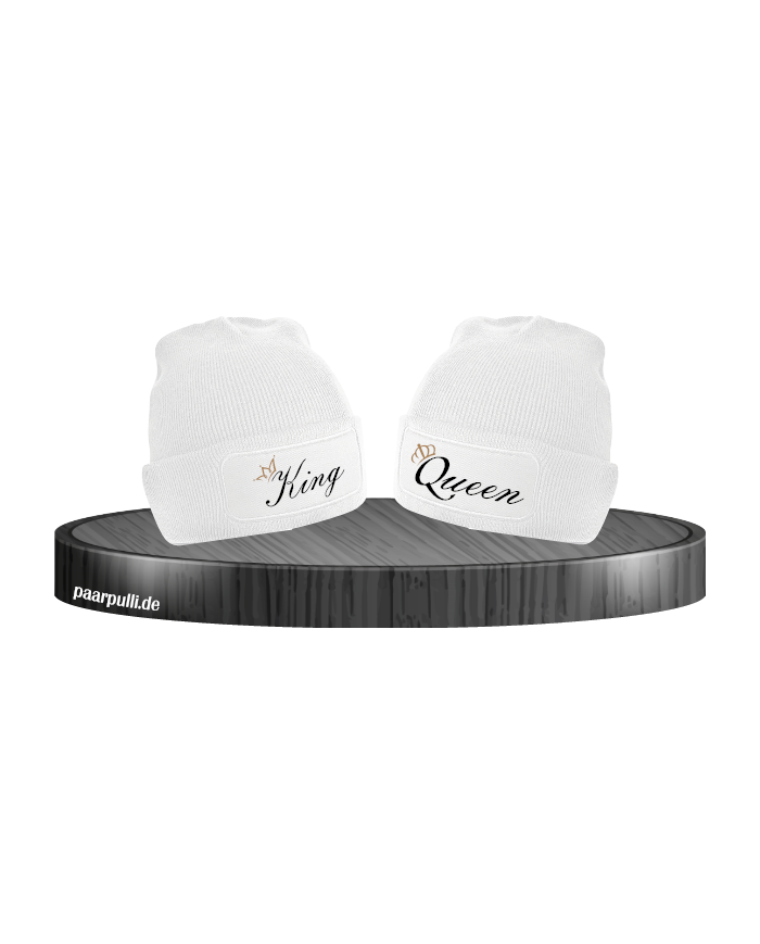 King und Queen mit goldene Krone Partnerlook Beanies in verschiedenen Farben