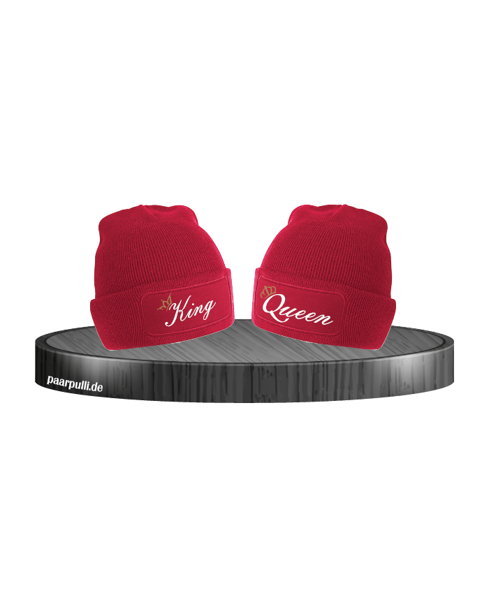 King und Queen mit goldene Krone Partnerlook Beanies in verschiedenen Farben